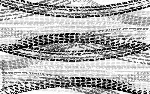 Background with tire wheel marks of cars. Vector illustration
