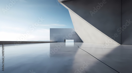 3d render of abstract futuristic architecture with empty concrete floor