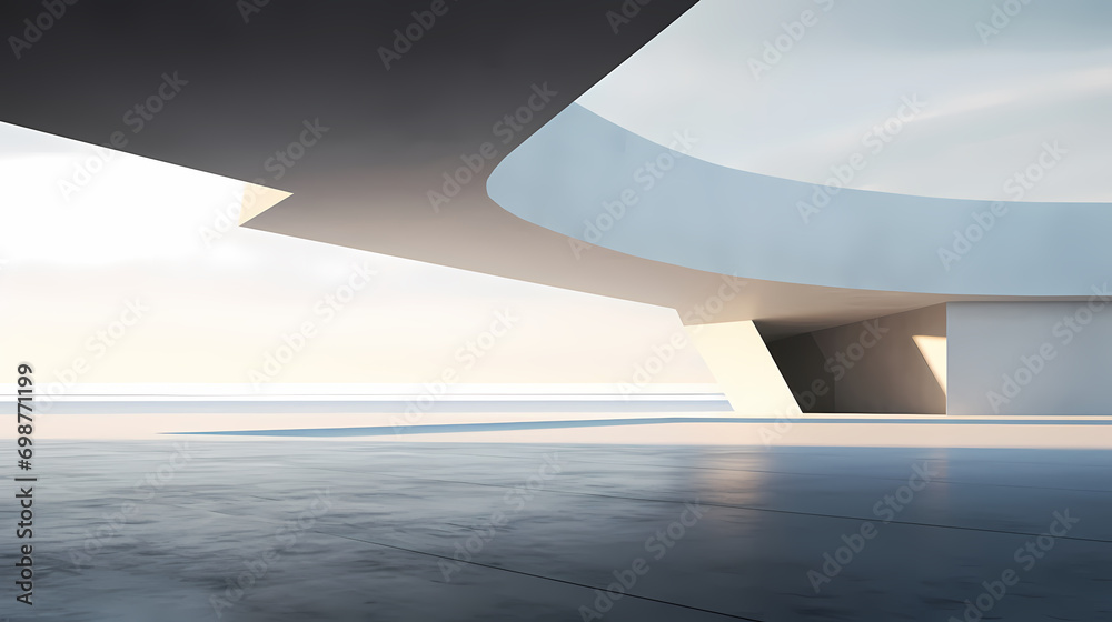 3d render of abstract futuristic architecture with empty concrete floor 3d render of abstract futuristic architecture with empty concrete floor