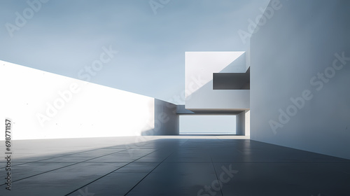 3d render of abstract futuristic architecture with empty concrete floor