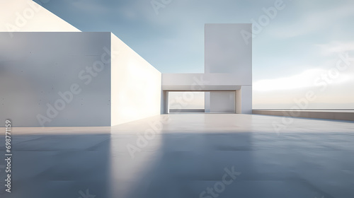 3d render of abstract futuristic architecture with empty concrete floor