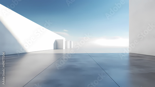 3d render of abstract futuristic architecture with empty concrete floor