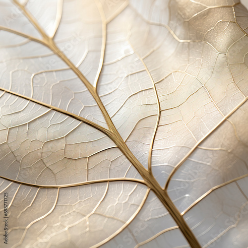 Close up of a white leaf with golden details (Generative AI)