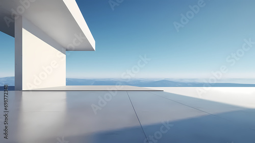 3d render of abstract futuristic architecture with empty concrete floor