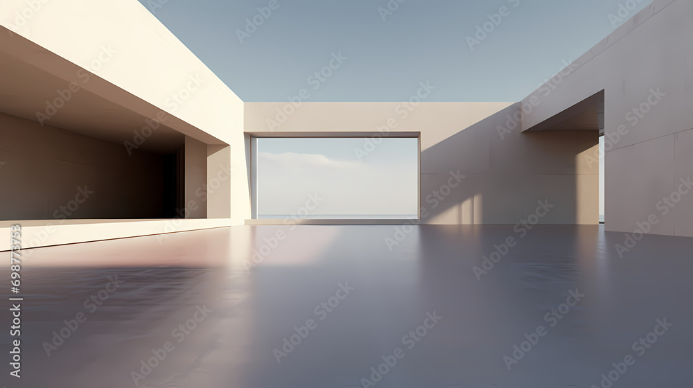 3d render of abstract futuristic architecture with empty concrete floor 3d render of abstract futuristic architecture with empty concrete floor