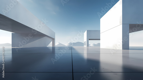 3d render of abstract futuristic architecture with empty concrete floor