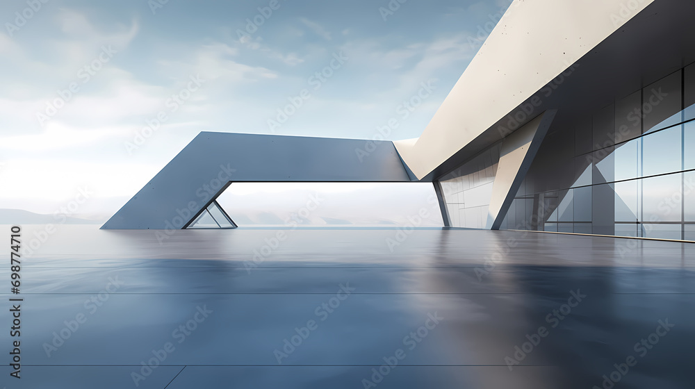 Obraz premium 3d render of abstract futuristic architecture with empty concrete floor