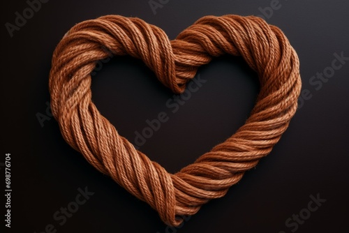 Knitted heart. Background with selective focus and copy space