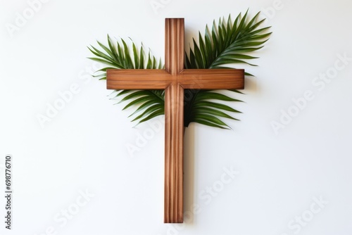 Wooden cross as a symbol of the Christian faith. Background with selective focus and copy space