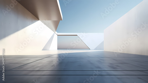 3d render of abstract futuristic architecture with empty concrete floor