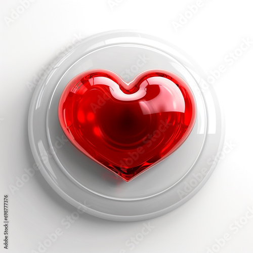 A glossy red heart within a glossy white circle. Rendered on a white background photo