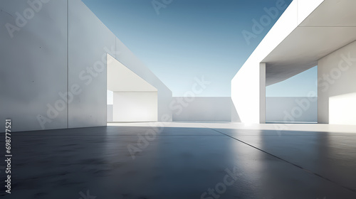 3d render of abstract futuristic architecture with empty concrete floor