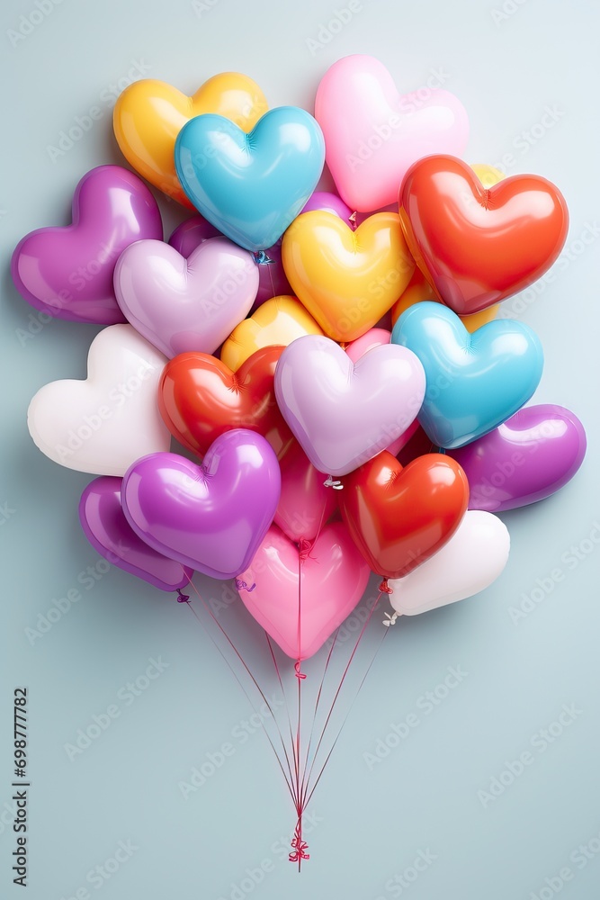 multicolor hearts shape balloons on gray background. Valentines day concept