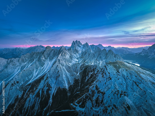 Obraz na płótnie Stunning sunset with colorful sky at Italian Dolomites. Impressive Cadini di Misurina mountain range in autumn colors.
w salonie