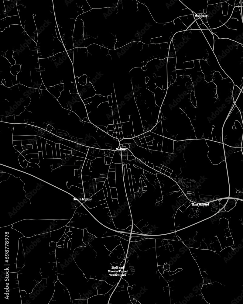 Milford New Hampshire Map, Detailed Dark Map of Milford New Hampshire
