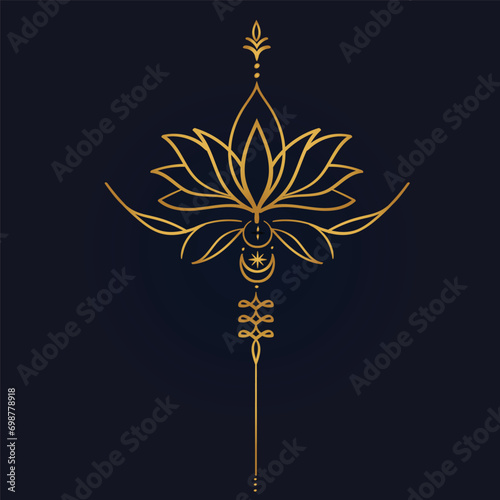 gold lotus with unalome tatto vector	

