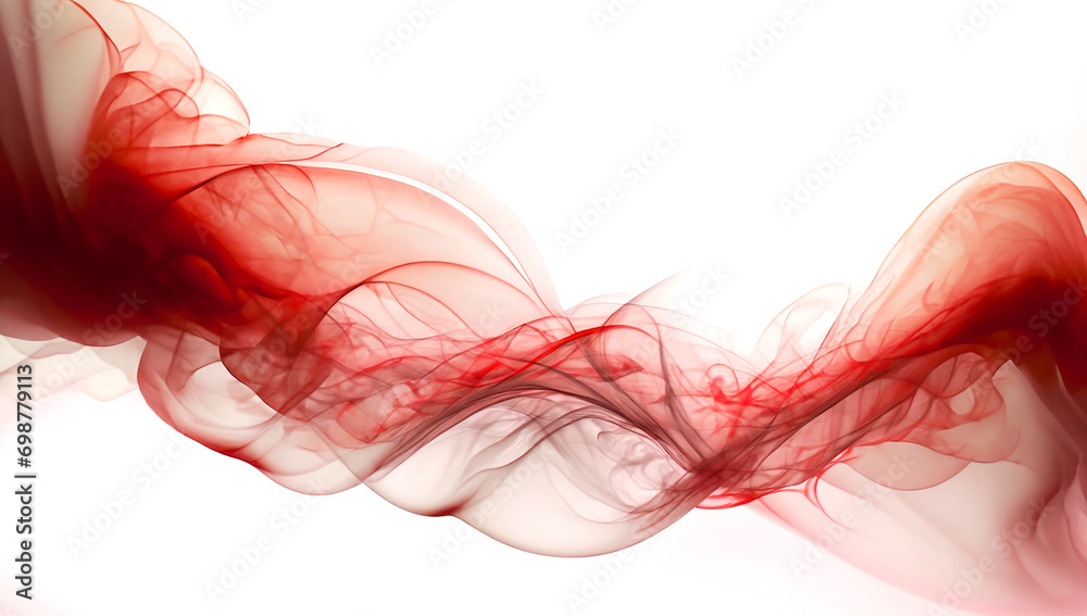 Abstrakcja, czerwony dym układa się w falę. Generative AI - obrazy, fototapety, plakaty 