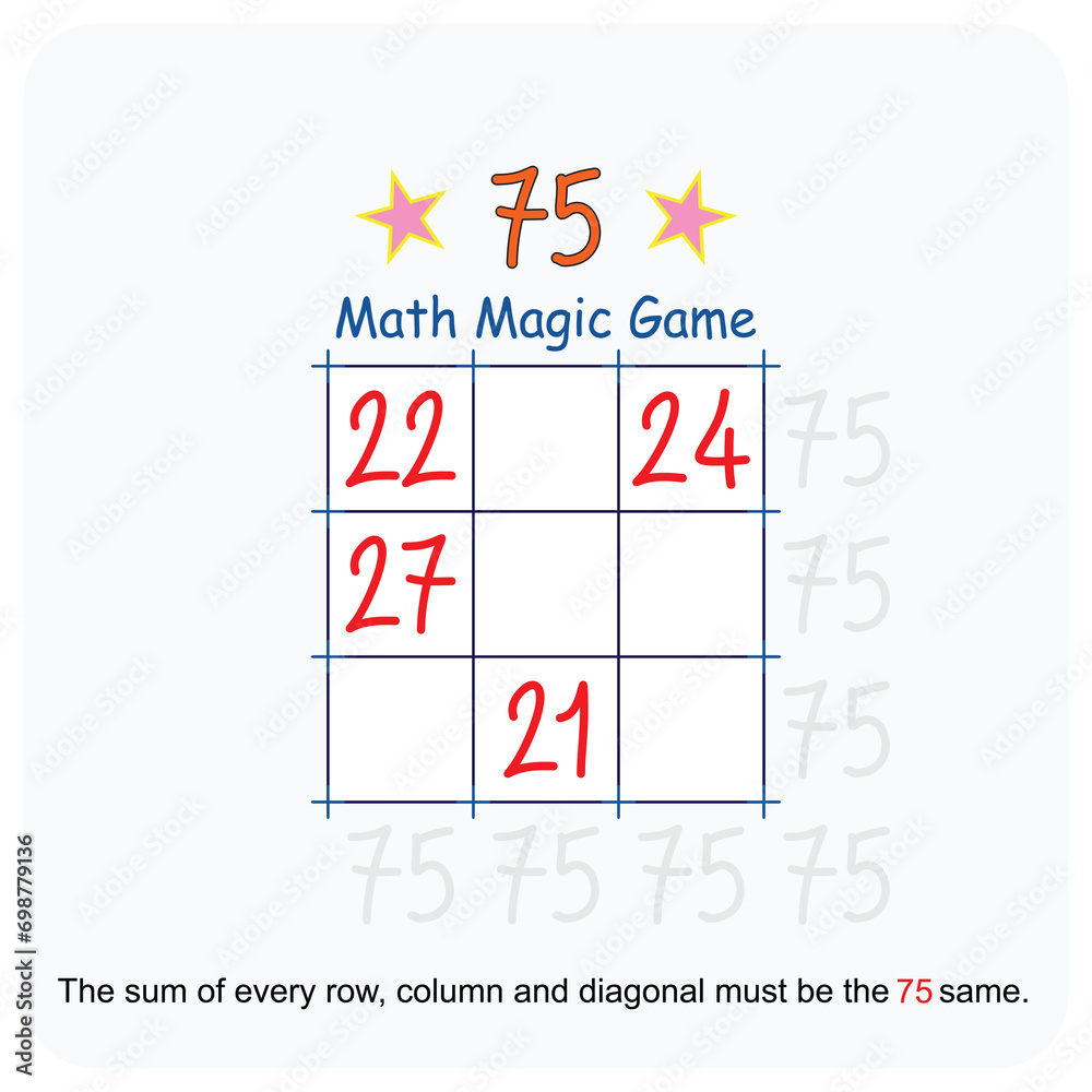 Magic math game. (Magic square) Recreational mathematics and educational series vector illustration. Magic math game. (Magic square) Recreational mathematics and educational series vector illustration.