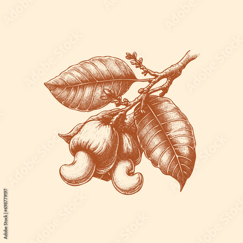 Hand-drawn Cashews from the tree illustration