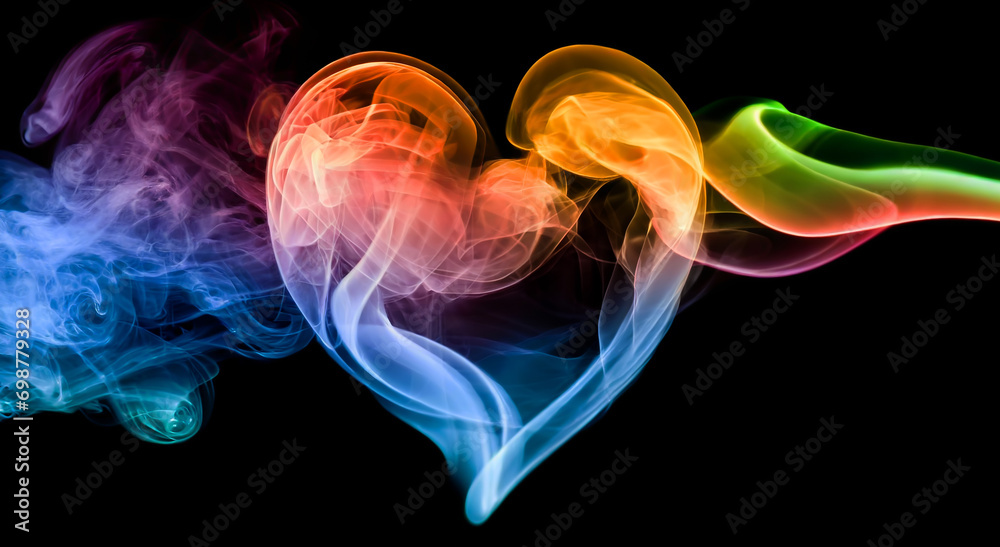 Kolorowy dym tworzy serce. Generative AI - obrazy, fototapety, plakaty 