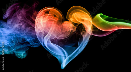 Kolorowy dym tworzy serce. Generative AI
