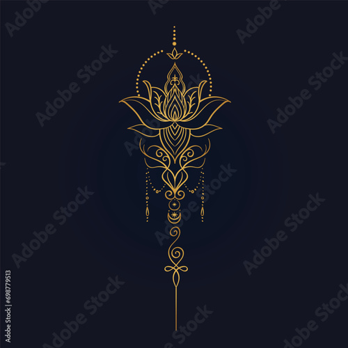 gold lotus with unalome tatto vector	
 photo