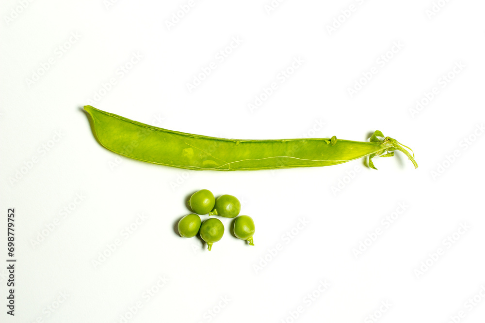 Green peas on white background
