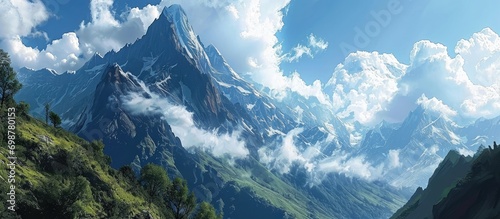 Diverse cloud shapes enhance the magnificent mountain scene.