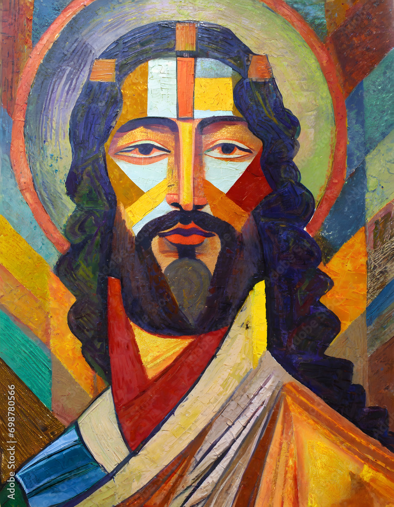 Jesus Christ painting portrait. Cubism art. Jesus Christ painting portrait. Cubism art.