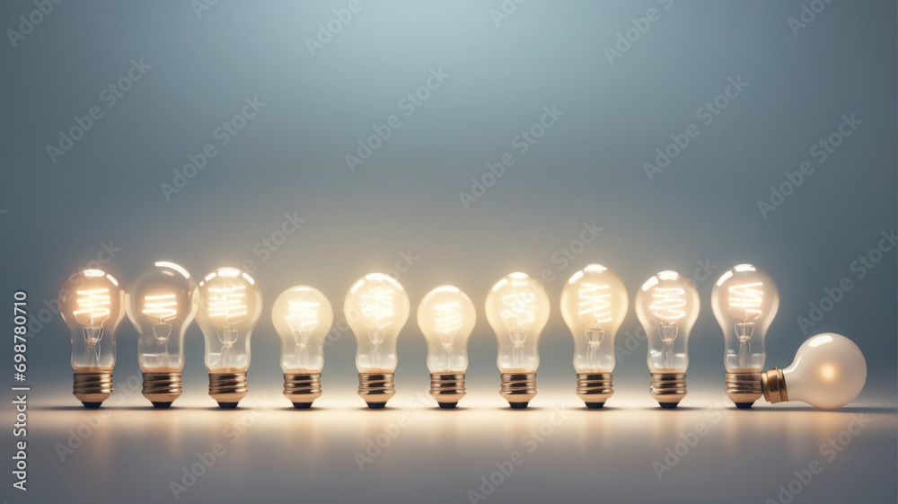 Enlightening Creativity: A Row of Glowing Light Bulbs Illuminating Innovative Ideas Enlightening Creativity: A Row of Glowing Light Bulbs Illuminating Innovative Ideas