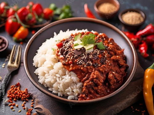 Authentic dish with peppers, chocolate and rice: a taste of Mexican passion