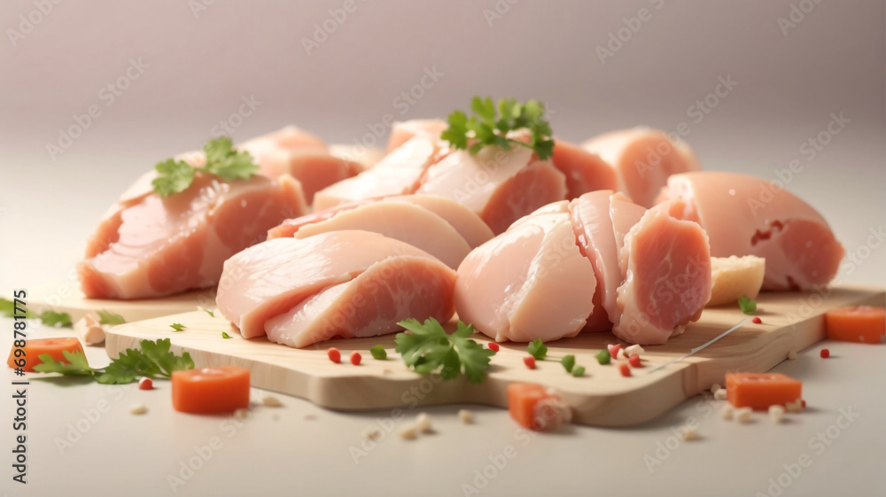 Poultry Palette: 3D Rendering of Various Raw Chicken Meat Portions