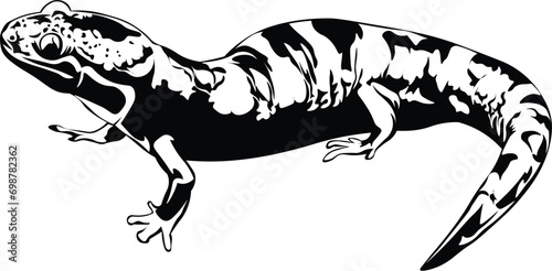 Cartoon Black and White Isolated Illustration Vector Of A Salamander Lizard