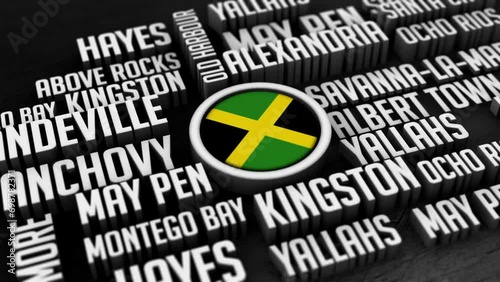 Jamaica Cities Word Cloud Collage in 3D photo