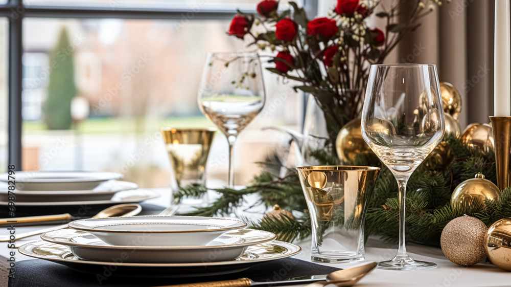 Christmas holiday family breakfast, table setting decor and festive tablescape, English country and home styling