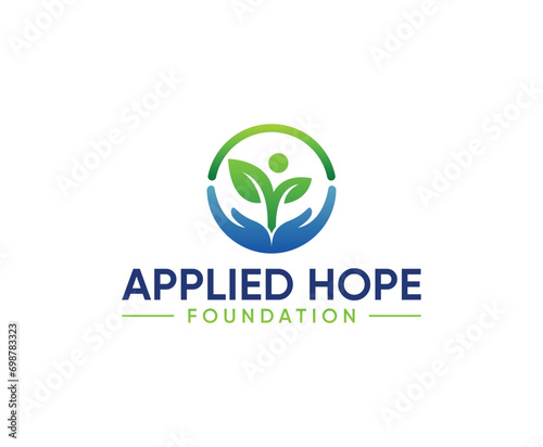 Human hands and tree with green leaves logo with health care Plant logo