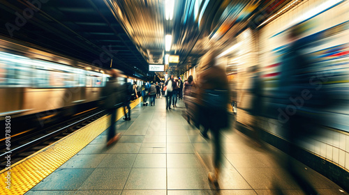 Commuters at Subway Station, Rush Hour, Blurred Movement  photo