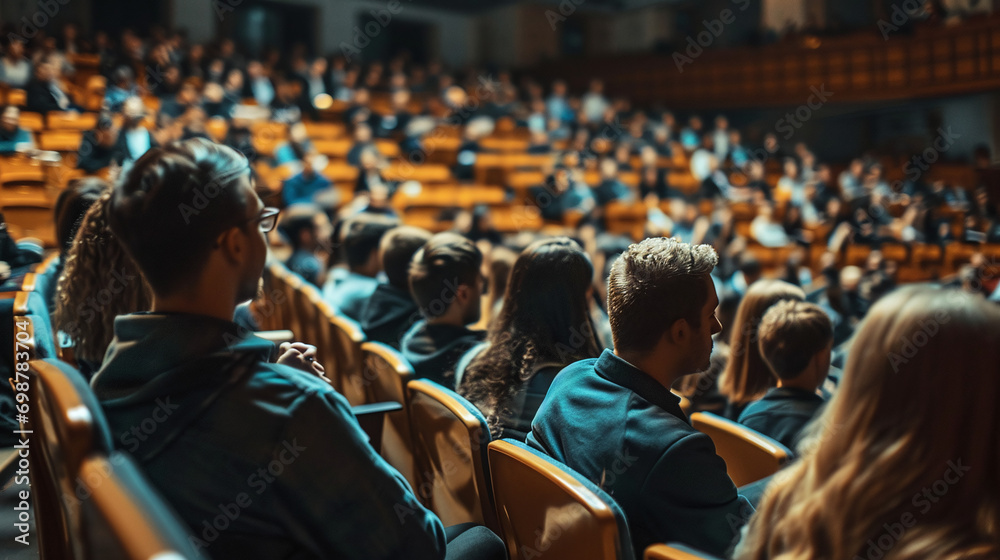 Crowded Lecture Hall, University Students, Blurry Seats Crowded Lecture Hall, University Students, Blurry Seats