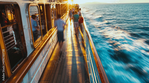 Cruise Ship Deck, Vacationers Enjoying, Motion Blur  photo