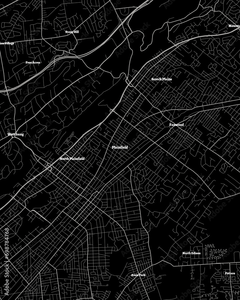 Plainfield New Jersey Map, Detailed Dark Map of Plainfield New Jersey