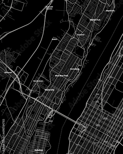 West New York New Jersey Map, Detailed Dark Map of West New York New Jersey photo