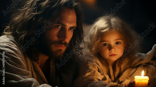 Jesus Christ holding a little girl