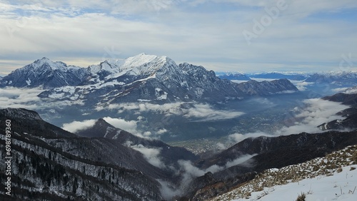 Snow capped mountains in the Alps. Piani Di Bobbio, Barzio, Lecco, Italy. Grigna Settentrionale Lake Como photo