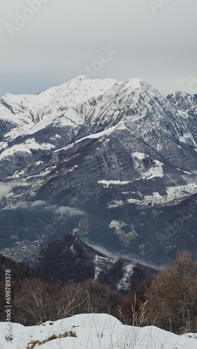 Snow capped mountains in the Alps. Piani Di Bobbio, Barzio, Lecco, Italy. Grigna Settentrionale Lake Como photo