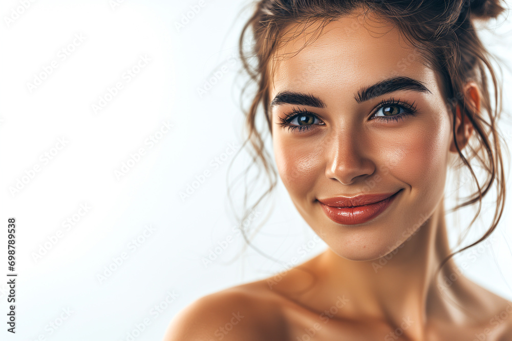 Portrait woman fresh skin isolated on white background. Portrait woman fresh skin isolated on white background.