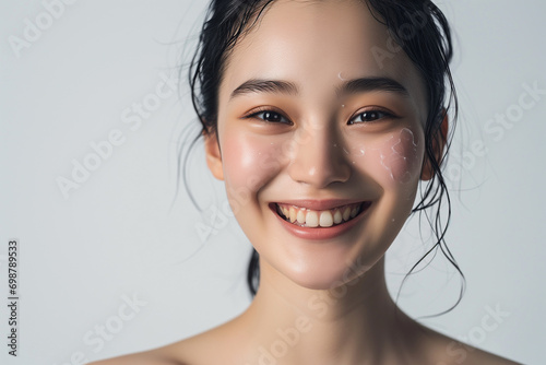 Portrait asian woman fresh skin isolated on white background.