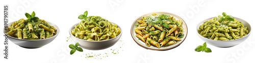 Pasta with Pesto Sauce Hyperrealistic Highly Detailed Isolated On Transparent Background Png File