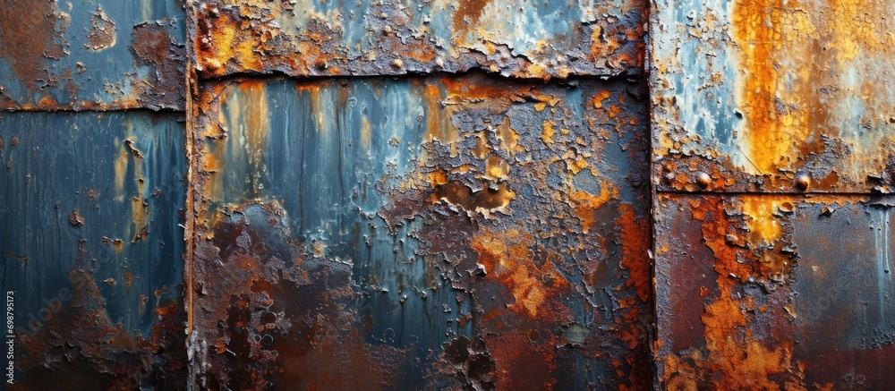 Artistic background with beautiful rusty scratches on metal wall stains.