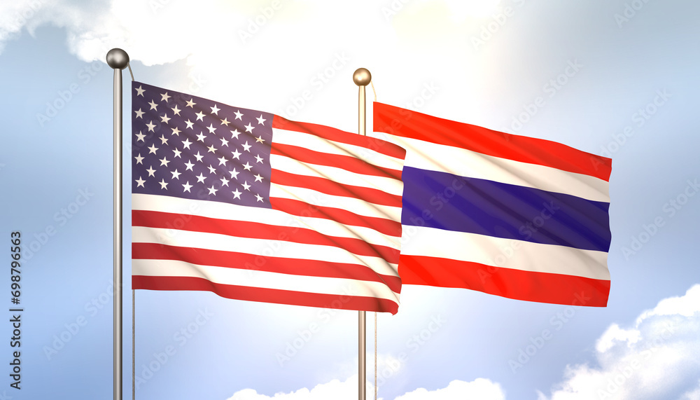 Obraz premium Thailand and USA Flag Together A Concept of Realations