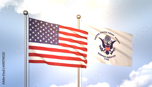 Obraz na płótnie US Coast Guard and USA Flag Together A Concept of Realations w salonie